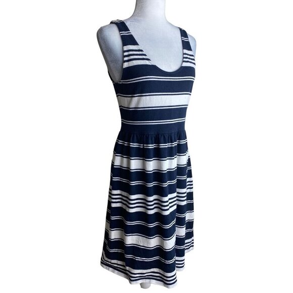 J.Crew Stripe Villa Fit-n-Flare Button Back Dress Black / White Women's Size Med - Picture 4 of 13